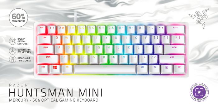 Клавіатура ігрова Razer Huntsman Mini Mercury Ed. (Purple Switch USB US RGB, White