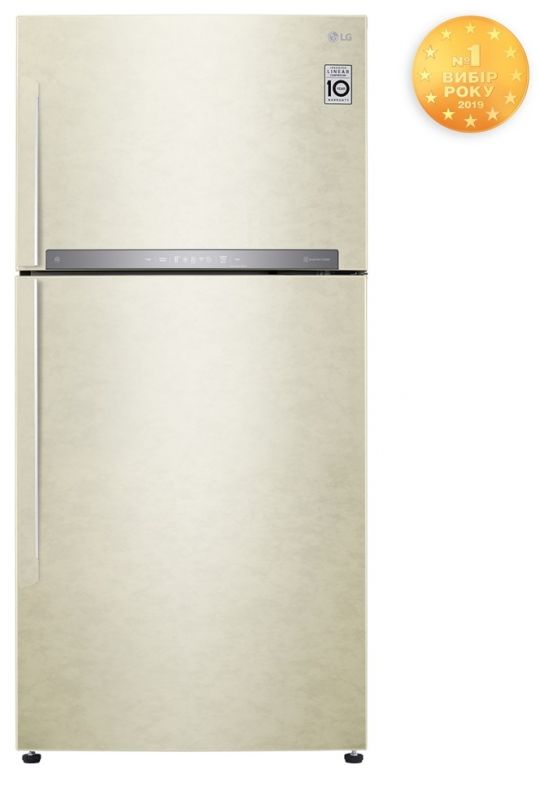 Холодильник з верхн. мороз. камерою LG GR-H802HEHZ, 184х73х86см, 2 дв., Холод.відд. - 418л, Мороз. відд. - 174л, A++, NF, Інв., Зона свіжості, Зовнішн. диспл., Бежевий