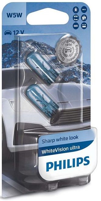 Лампа накаливания Philips W5W WhiteVision Ultra, 2шт/блістер