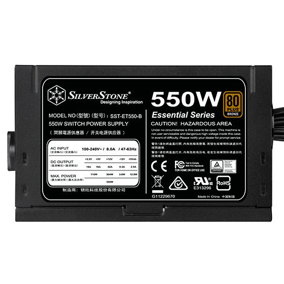 Блок живлення SilverStone STRIDER ET550-B V1.2 (550W),80+Bronze, aPFC, 120мм, MB24, CPU 1x8, 6xSATA, 4xPCIe, 1xFDD, 3xMOLEX,OCP,OVP,OPP,SCP,OTP