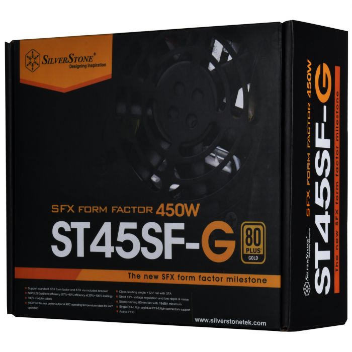 Блок живлення SilverStone STRIDER ST45SF-G V 2.0(450W),SFX,ATX,80+Gold,aPFC,8см,24+8,3xSATA,8/6-Pin,6Pin+3,модульний