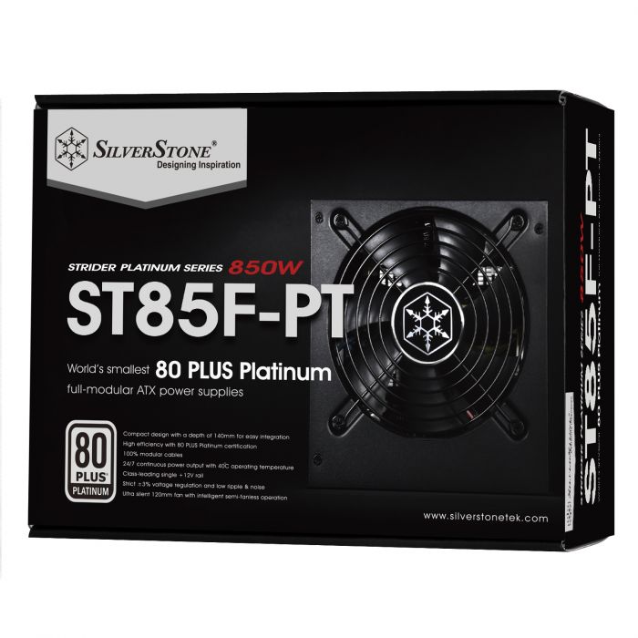 Блок живлення SilverStone STRIDER ST85F-PT (850W),80+Platinum,aPFC,12см,24+2x8,12xSATA,4xPCIe,+4,модульний