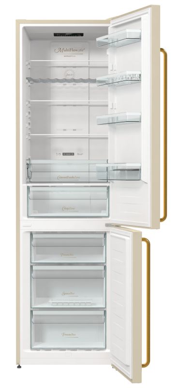 Холодильник з нижн. мороз. камерою Gorenje NRK6202CLI, 200х60х60см, 2 двері, 235( 96)л, А++, NF+ , Зона св-ті, Внутр. Диспл, Беж