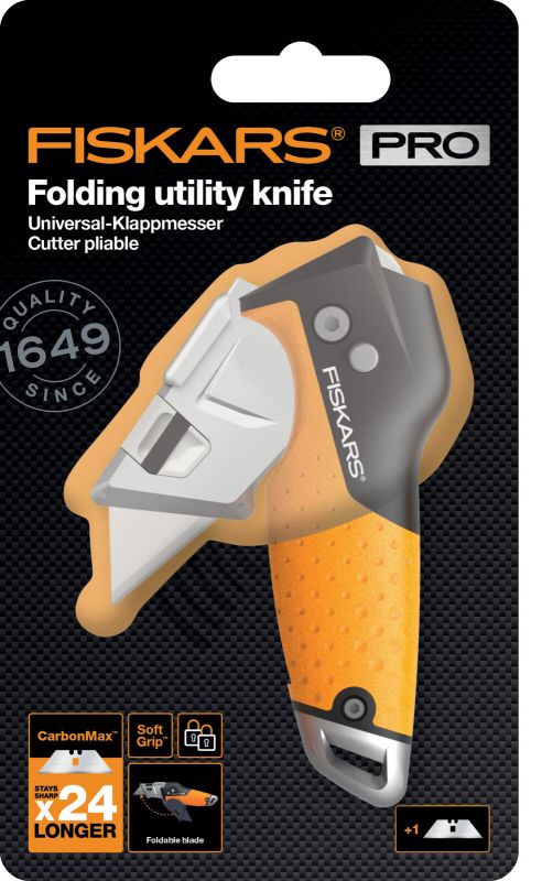 Fiskars Ніж будівельний CarbonMax, трапецієвидне висувне лезо, 185 мм, 200г