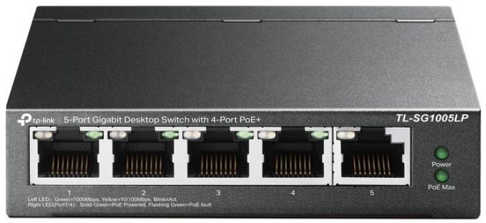 Комутатор TP-LINK TL-SG1005LP 5xGE/4xPoE+ 40W некерований 250м