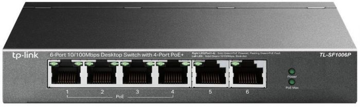 Комутатор TP-LINK TL-SF1006P 6x1FE/4xPoE+ 67W некерований 250м