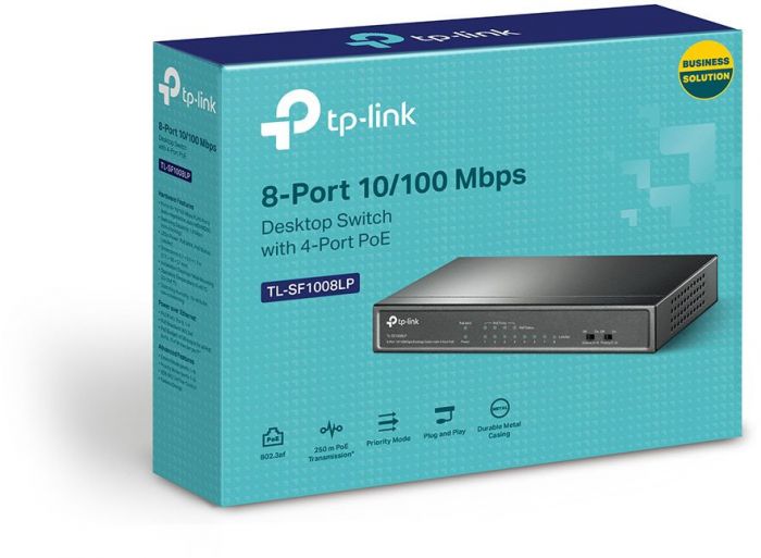 Комутатор TP-LINK TL-SF1008LP 8x1FE/4xPoE 41W некерований 250м