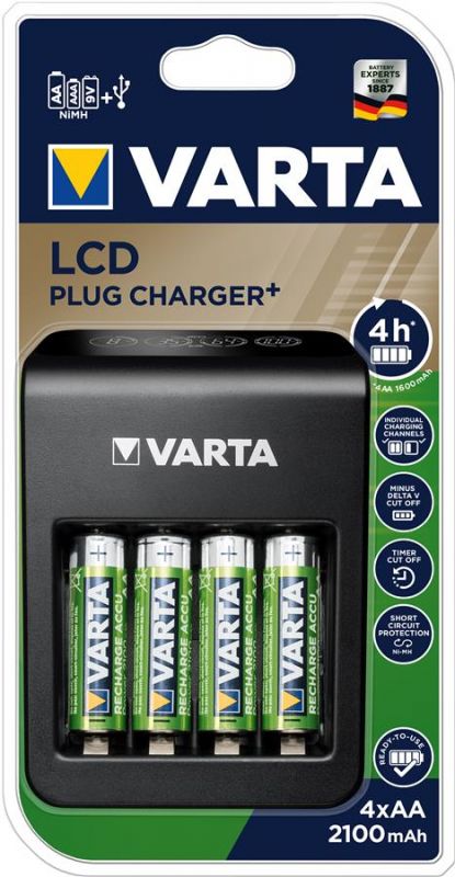 Зарядний пристрій VARTA LCD PLUG CHARGER+4xAA 2100 mAh