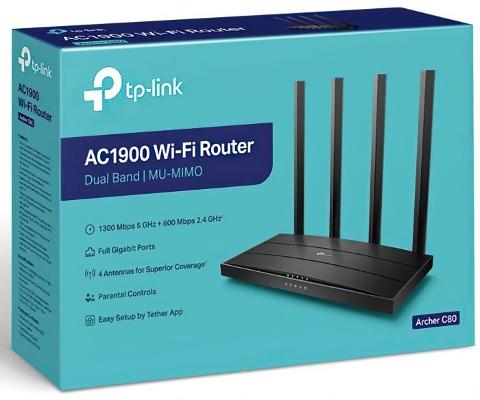 Маршрутизатор TP-LINK ARCHER C80 AC1900 4xGE LAN 1xGE WAN MU-MIMO Beamforming