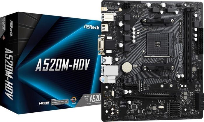 Материнська плата ASRock A520M-HDV A520M-HDV sAM4 A520 2xDDR4 HDMI-DVI-VGA USB 3.2 mATX