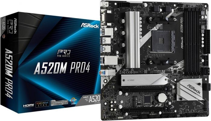 Материнська плата ASRock A520M PRO4 sAM4 A520 4xDDR4 HDMI-DP-VGA Type-C mATX