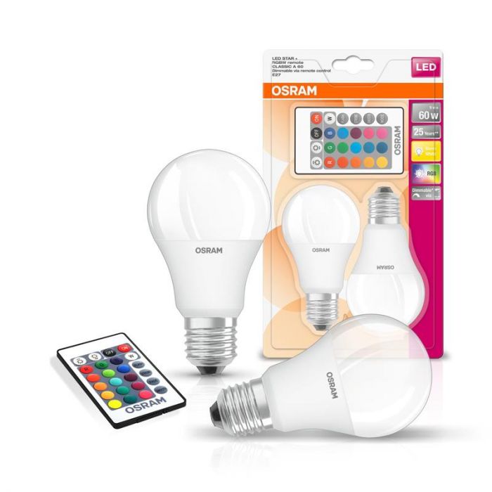 Лампа світлодіодна OSRAM LED A60 9W 806Lm 2700К+RGB E27 пульт ДУ*2