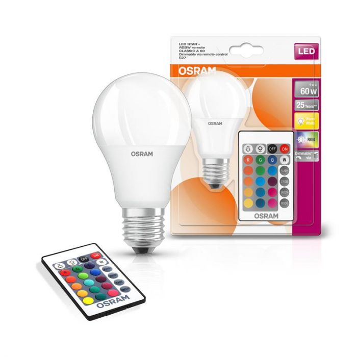 Лампа світлодіодна OSRAM LED A60 9W 806Lm 2700К+RGB E27 пульт ДУ