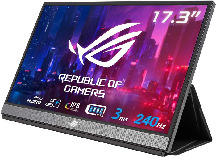 Монітор портативний LCD 17.3" Asus ROG Strix XG17AHP mHDMI, 2xUSB-C, MM, IPS, 240Hz, 7800mAh, Tripod, Bag, SmartCase