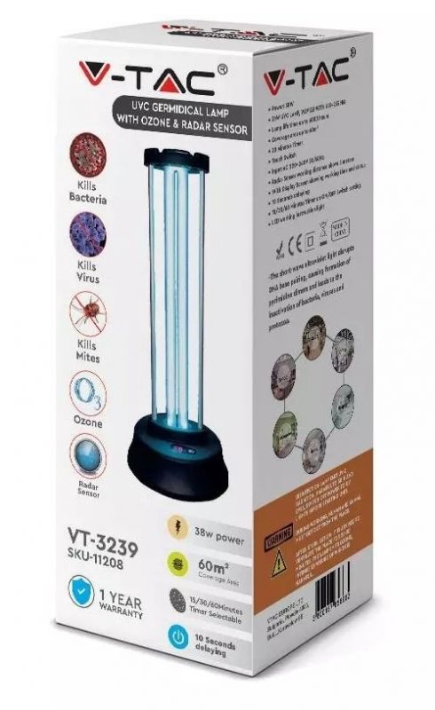 Кварцова бактерицидна лампа V-TAC VT-3239 UVC
