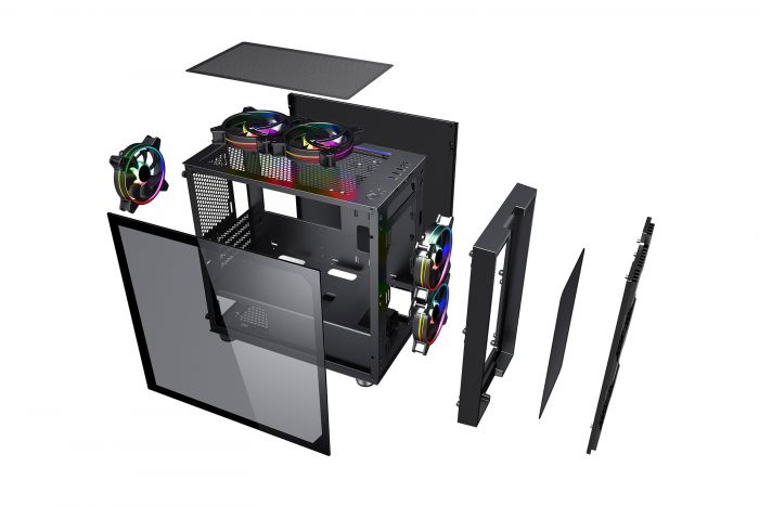 Корпус 2E GAMING ASPER (GM7) MiniT, 2xUSB2.0,1xUSB3.0, 3x120мм ARGB, скло (бічна панель),без БЖ,чорний