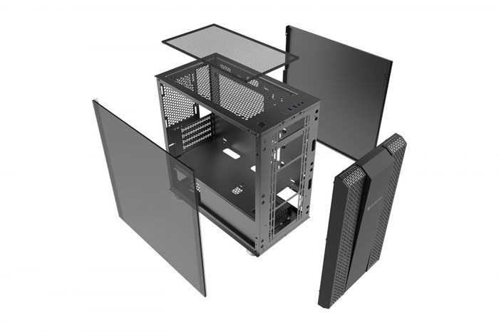 Корпус 2E GAMING DEFENSO (GM3) MiniT, 2xUSB2.0,1xUSB3.0, 1x120мм ARGB, стрічка ARGB,скло (бічна панель),без БЖ,чорний