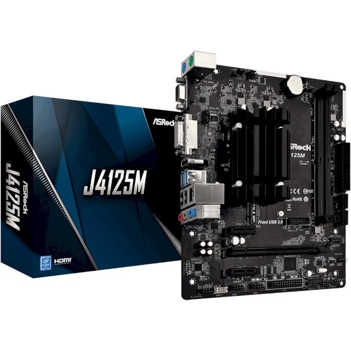 Материнська плата ASRock J4125M CPU Quad-Core 2.7Hz 2xDDR4 HDMI DVI VGA mATX