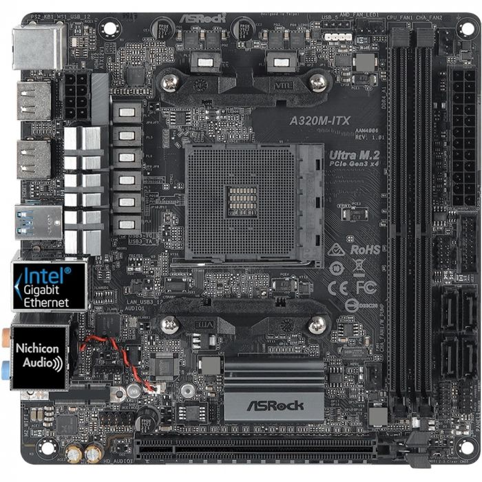 Материнcька плата ASRock A320M-ITX sAM4 A320 2xDDR4 2xHDMI Type-C SPDIF mITX