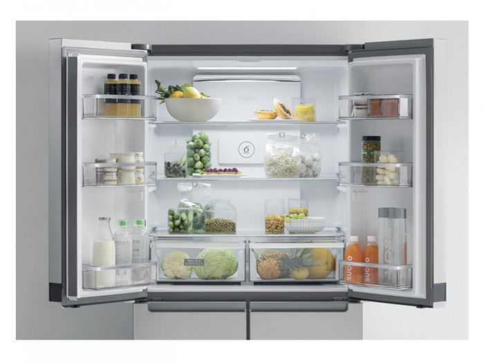 Холодильник Whirlpool багатодверний, 187.4x90.9х69.8, холод.відд.-384л, мороз.відд.-207л, 4дв., А++, NF, дисплей, нерж