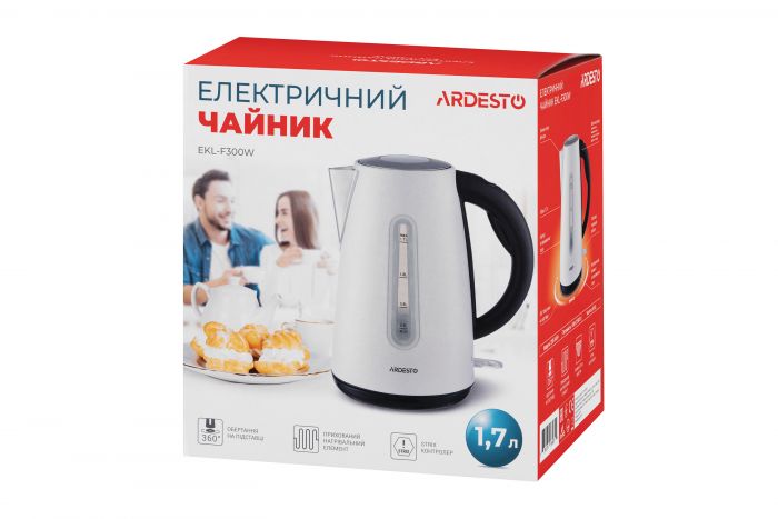 Електрочайник Ardesto EKL-F300W 1.7л/2150Вт/strix контроль/нерж.сталь/білий