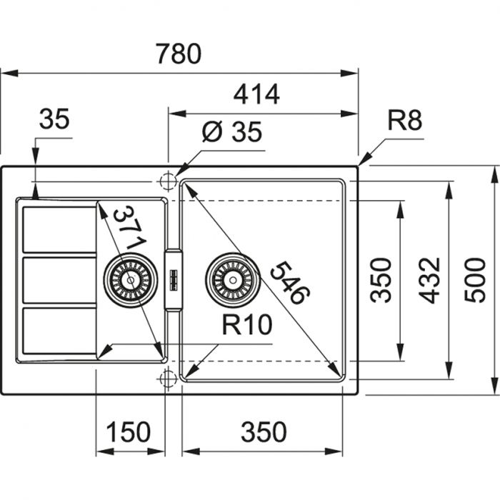 Кухонна мийка Franke Sirius 2.0 S2D 651-78 / 143.0632.385/тектонайт/ 780x500х200/ онікс