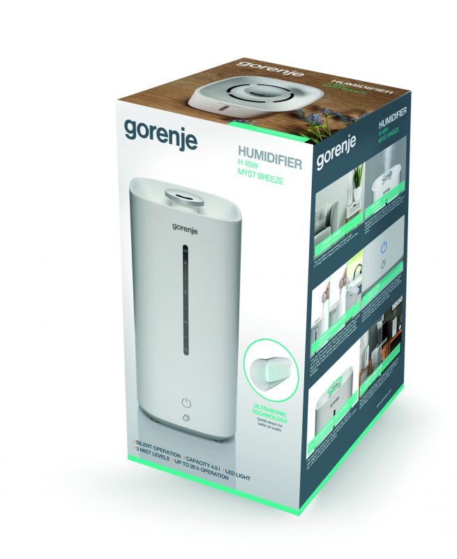 Зволожувач повітря Gorenje H45W/ 5 л/ 20 м2/ ультразвуковий/ автовідключення/холодна пара/білий