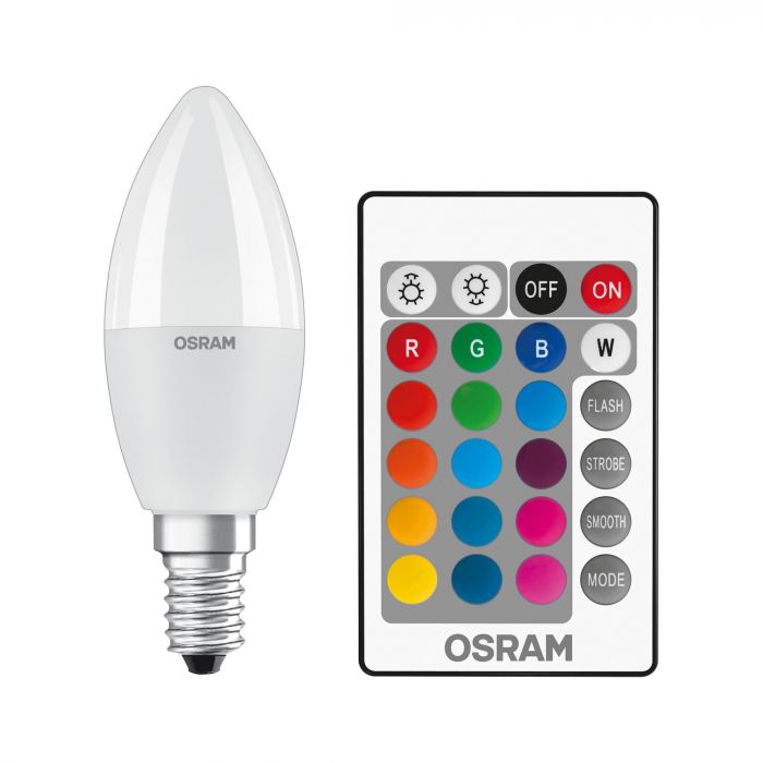 Лампа світлодіодна OSRAM LED В40 5,5W (470Lm) 2700К+RGB E14 пульт ДУ