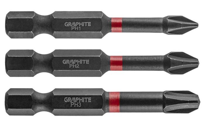 Біти ударні GRAPHITE, 3 од., 1/4", PH1/2/3 x 50мм, сталь S2