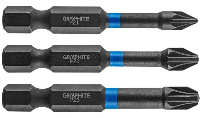 Біти ударні GRAPHITE, 3 од., 1/4", PZ1/2/3 x 50мм, сталь S2