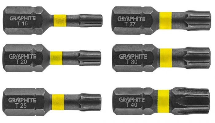 Біти ударні GRAPHITE, 6 од., 1/4", TX10/15/20/25/30/40 x 25мм, сталь S2