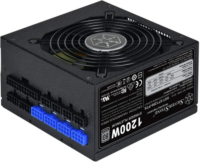 Блок живлення SilverStone STRIDER ST1200-PTS(1200W), 80+Platinum, aPFC, 12см, 24+2x8, 8xSATA, 8xPCIe, +6, модульний