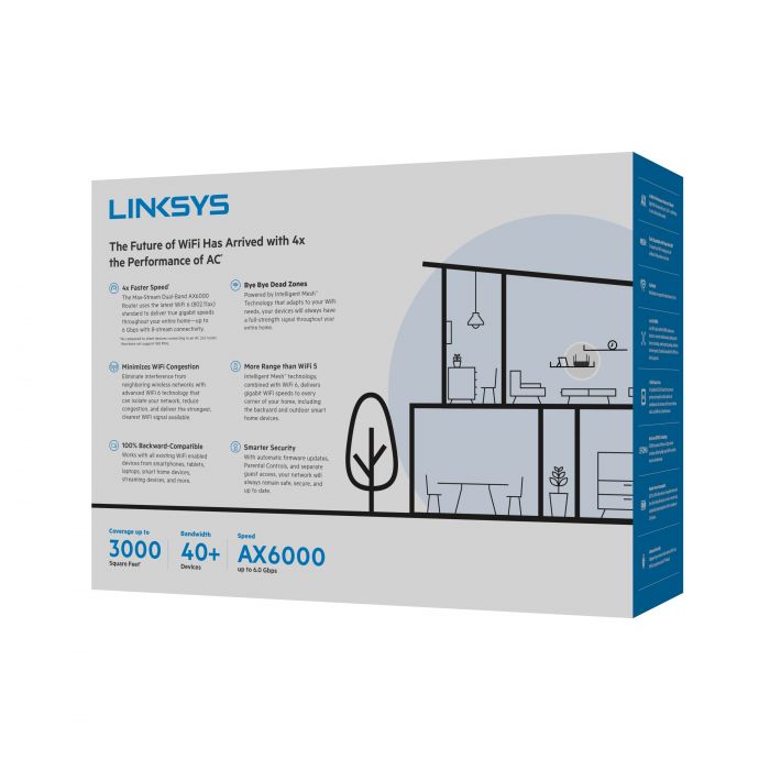 Маршрутизатор LINKSYS MR9600 WiFi 6 AX6000, MESH, 4xGE LAN, 1xGE WAN, 2xUSB 3.0, BT, 4х зовнішн. ант.