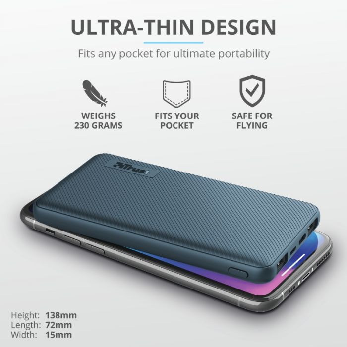 Портативний зарядний пристрій Trust Primo 10000 mAh Blue