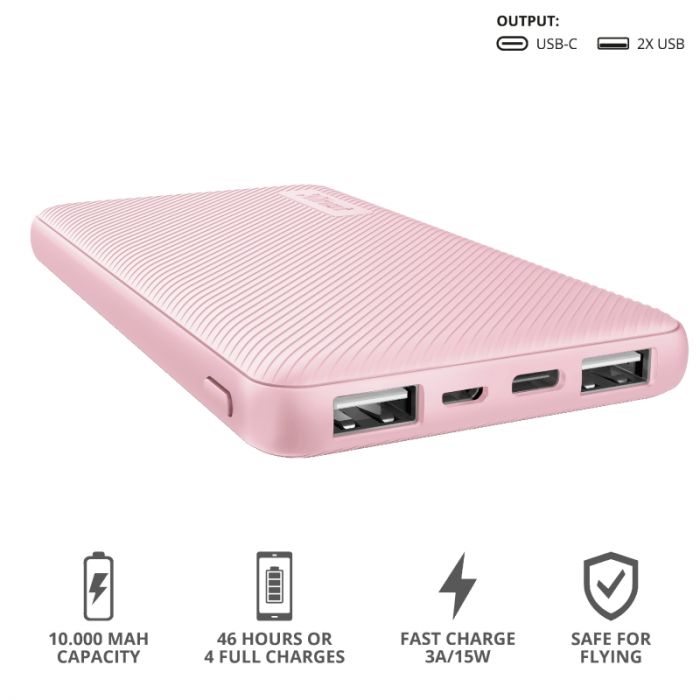 Портативний зарядний пристрій Trust Primo 10000 mAh Pink