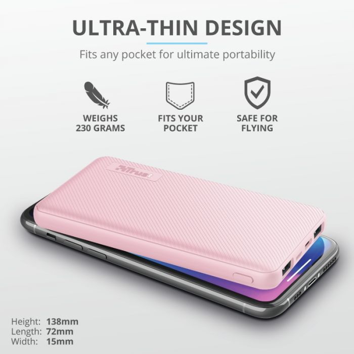 Портативний зарядний пристрій Trust Primo 10000 mAh Pink