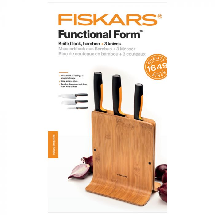Набір ножів з бамбуковою підставкою Fiskars FF, 3 шт