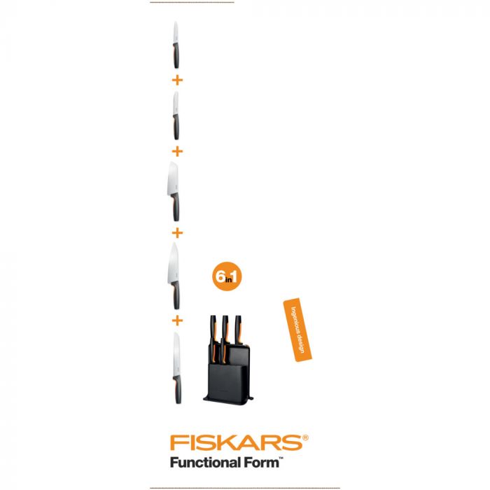Набір ножів з чорною підставкою Fiskars FF, 5 шт