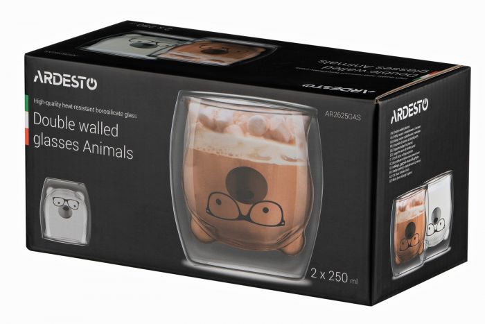Набір чашок Ardesto Animals з подвійними стінками, 250 мл, 2 од., боросилікатне скло