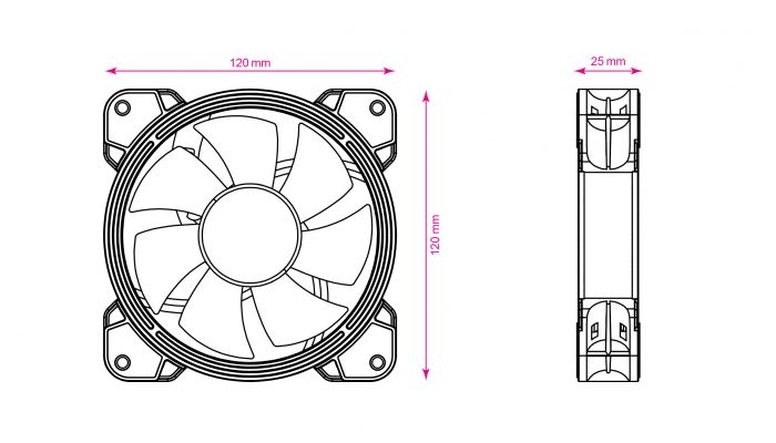 Корпусний вентилятор 2E GAMING AIR COOL (ACF120B-RGB), 120мм, Molex 4PIN +2510-3PIN, чорні лопаті, чорна рамка