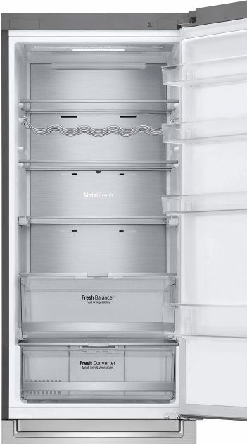 Холодильник з нижн. мороз. камерой LG GW-B509PSAP, 203х68х60см, 2 дв., Холод.відд. - 277л, Мороз. відд. - 107л, A+++-10%, NF, Лін., Зона свіжості, Зовнішн. диспл., Нержавіюча сталь