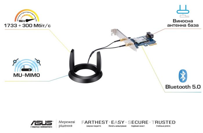 WiFi-адаптер ASUS PCE-AC58BT AC2100 Bluetooth 5.0 PCI Express MU-MIMO