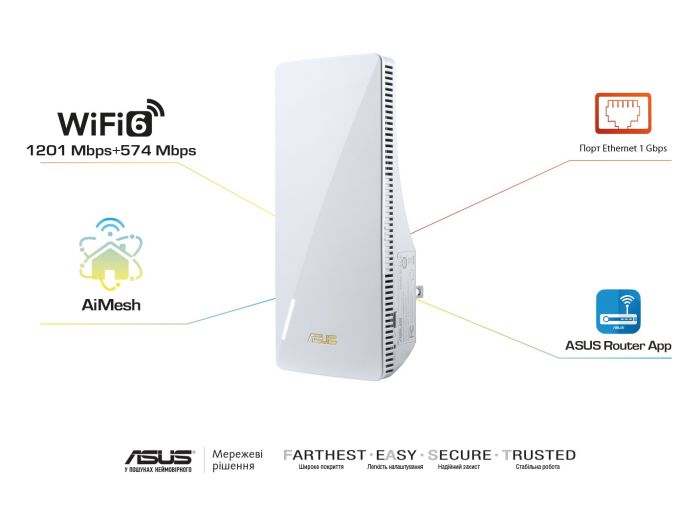 Повторювач Wi-Fi сигналу ASUS RP-AX56 AX1800 1хGE LAN MESH