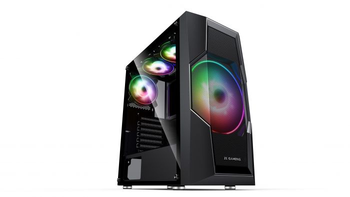 Корпус 2E GAMING TURBO (G2057B) MidT,2xUSB2.0,1xUSB3.0,1x200+3x120ARGB, скло (бічна панель),без БЖ,чорний