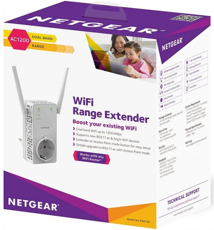 Розширювач WiFi-покриття NETGEAR EX6130 AC1200, 1xFE LAN, 2x зовнішн. ант.