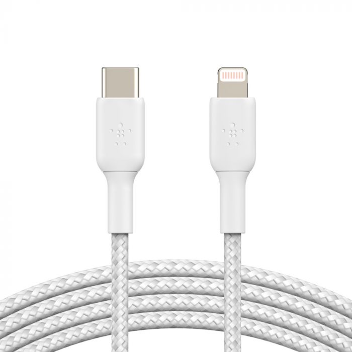 Кабель Belkin USB-С - Lightning, BRAIDED, 2m, white