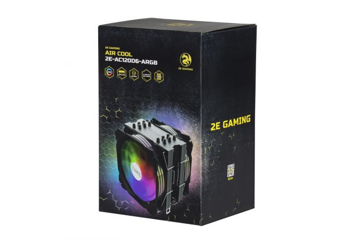 Процесорний кулер 2E GAMING AIR COOL (AC120D6) ARGB, 120мм, 2510-4pin,+ 5V 3pin RGB,775,115X,1366,2011,FM1,FM2,AM2,AM2+,AM3,AM3+,AM4,2x120мм,TDP 180W