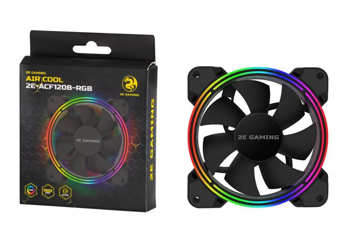 Корпусний вентилятор 2E GAMING AIR COOL (ACF120B-RGB), 120мм, Molex 4PIN +2510-3PIN, чорні лопаті, чорна рамка