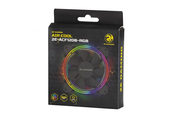 Корпусний вентилятор 2E GAMING AIR COOL (ACF120B-RGB), 120мм, Molex 4PIN +2510-3PIN, чорні лопаті, чорна рамка