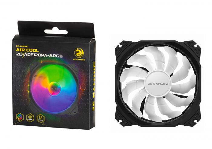 Корпусний вентилятор 2E GAMING AIR COOL (ACF120PA-ARGB ), 120мм, 2510-4PIN + 5V 3PIN RGB, білі лопаті, чорна рамка